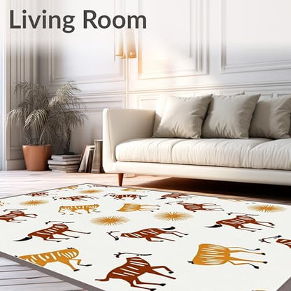 Flatwoven High Traffic Area Rug 4x6, Jungle Safari Animal Yarn Art Handicraft Hoop, Non Slip, Stain Resistant, Washable Area Rugs for Living Room, Bedroom (Brown, 4x6) - color: Brown/Pattern 2, size: 4' x 6' (Rectangular)