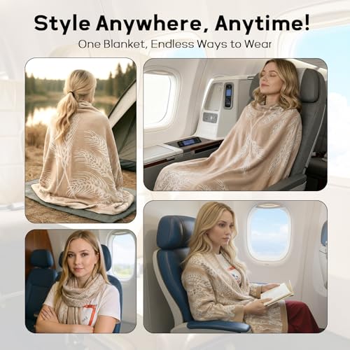 Travel Blanket Airplane - Ultra Soft & Lightweight Knit Design Compact Airplane Blanket,53x72 Inch,Stylish Travel Shawl Wraps for Flights,Office,Home Use,Travel Essentials & Gifts