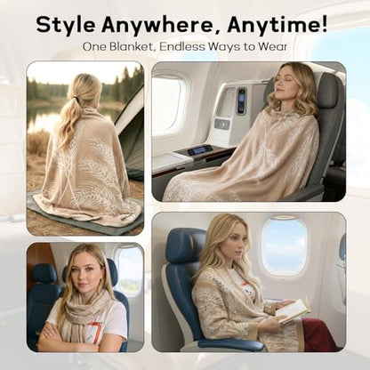 Travel Blanket Airplane - Ultra Soft & Lightweight Knit Design Compact Airplane Blanket,53x72 Inch,Stylish Travel Shawl Wraps for Flights,Office,Home Use,Travel Essentials & Gifts