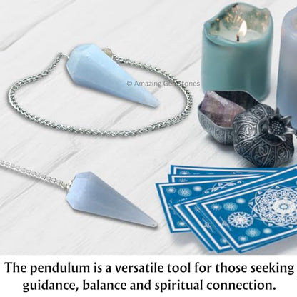 Amazing Gemstone Blue Calcite Crystal Pendulum for Divination - Certified Dowsing Crystals and Healing Stones for Chakra Balancing and Meditation - Enhance Reiki Spiritual Growth - color: Blue Calcite