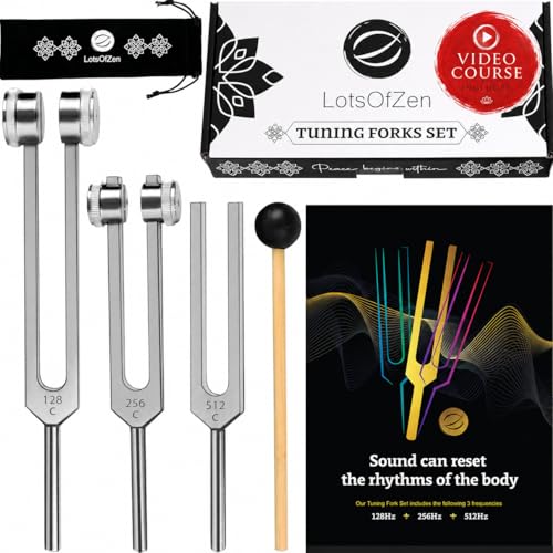 Tuning Forks for Healing Set (128Hz, 256Hz, 512Hz) — Calibrated Weighted Tuning Forks with Video Course Included | 2 Weighted + 1 Unweighted Aluminum Alloy Forks with Mallet, Velvet Pouches, and Beginner Video Course