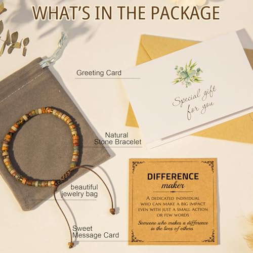 Thank You Gifts for Women: Teacher Appreciation Office Gifts for Coworkers Employee Boss Lady Manager Colleague Natural Stone Bracelet - color: RED-MAKER