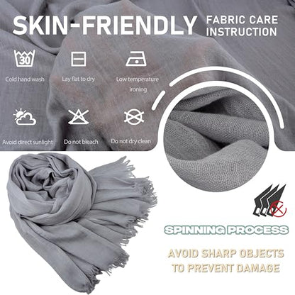Women Summer Scarfs Large Long Lightweight Linen Beach Gauze Shawl Wrap 75”×43” - color: Grey