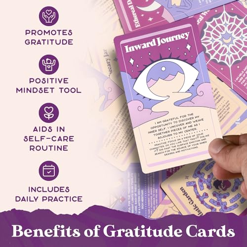 PURPLE CANYON Gratitude Cards | Positive Affirmations for Daily Reflection | Mindfulness Cards for Self Care | 52 Card Deck in Shades of Purple - style: Gratitude Affirmation Cards