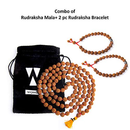Wonder Care Authentic Rudraksha Mala | 5face Genuine Himalayan Rudraksha bracelet | Rudraksha Bead| Beaded Bracelets for Men | Pendant Necklace with Bead Bracelets - color: 8mm mala +2 bracelet
