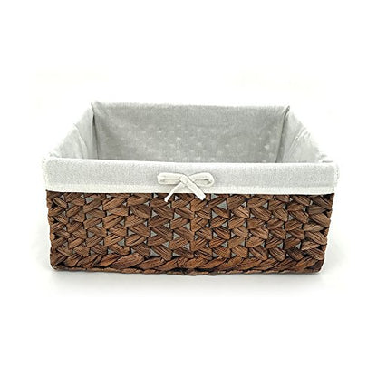 Water Hyacinth Storage Basket Small with Metal Frame & Removable Liner, 11.8”×7.9”×5.5” Rectangular Woven Organizer Bin for Bathroom Vanity, Desk, Nursery, Closet, Home Organization - size: Small
