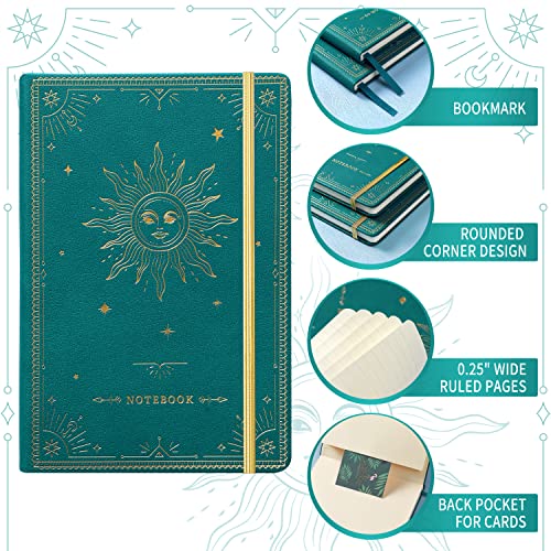 Artfan Ruled Notebook/Journal – Premium Thick Paper Faux Leather Classic Writing Notebook with Pocket + Page Dividers Gifts, Banded, Large, 144 Pages, Hard Cover, Lined (5.8 x 8.4) - Jungle Green - color: Green1