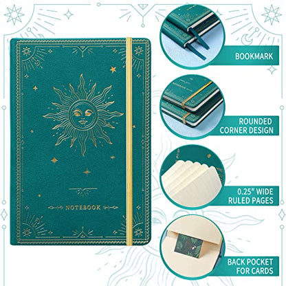 Artfan Ruled Notebook/Journal – Premium Thick Paper Faux Leather Classic Writing Notebook with Pocket + Page Dividers Gifts, Banded, Large, 144 Pages, Hard Cover, Lined (5.8 x 8.4) - Jungle Green - color: Green1