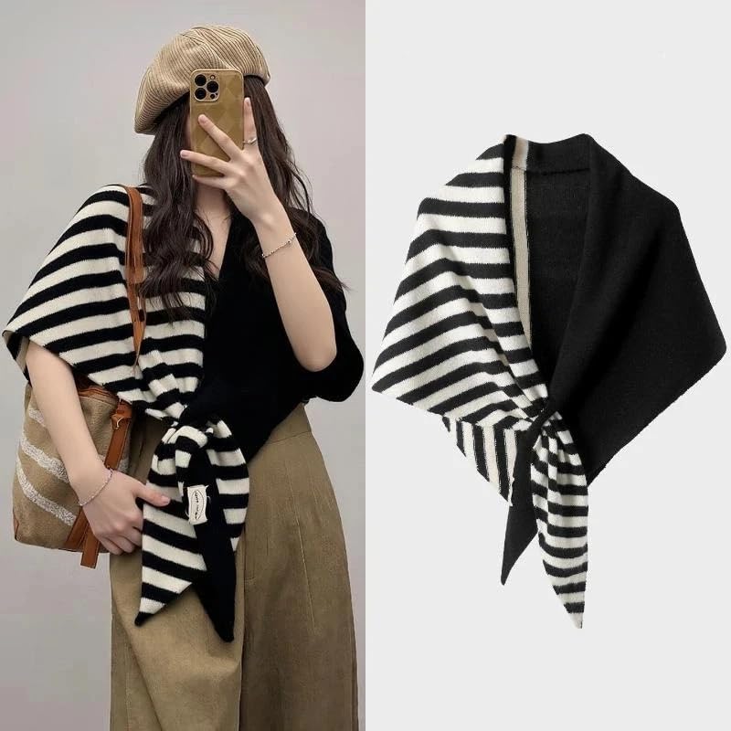 Women Pashmina Shawl Wraps Knitted Shawls and Wraps Cardigan Cape Wool Cashmere Shoulder Top Sweater Shawl Scarf - color: Stripe Black