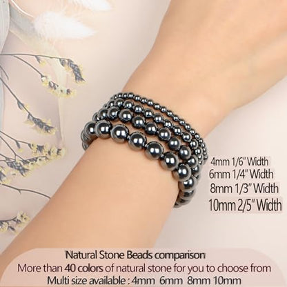 LPBeads Handmade Natural Gemstone Stretch Elastic Bracelet Healing Crystal Round Stone Beads Jewelry Gifts for Women Men - color: Hematite, size: 6mm