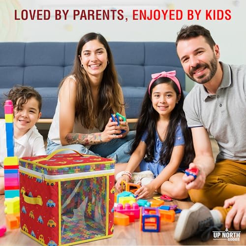 12" Soft Side Zipper Toy Storage Bag, Quilt Pattern Cloth Cube, Reusable, Clear Bag, Playroom, Bedroom & Puzzles Board Game Organizers And Storage Bin, Cars & Puzzles Design - color: Cars
