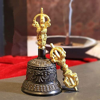 Tibetan Buddhist Meditation Bell And Dorje Set, Hand-cranked Bell Invocation Bell For Meditation, Ritual, Prayer And As A Buddhist
