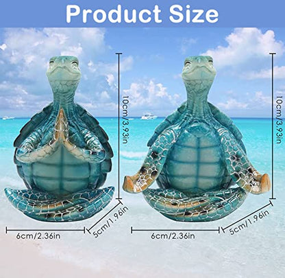 2Pcs Sea Turtle Meditating Yoga Statues - Beach & Home Office/Bedroom Decor - Resin Zen Turtle Figurines for Beachy Decor