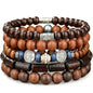 5pcs Wooden Bead Bracelet Set with Charm and Tassel for Men & Women - Stackable Boho Bracelets, Amber Color Scheme Adjustable Bracelet - color: Brown Blue Green