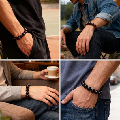 Meditaiton Men Beaded Bracelets, Handmade Sandalwood Mala Beads, Buddhist Prayer Red Wood Bracelets, Comfortable for Daily Wear Yoga Gift for Men - color: 18mm Bead