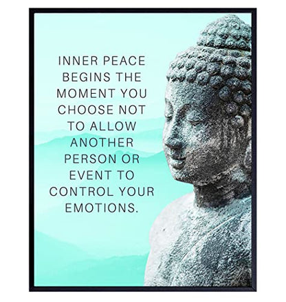 Buddhism Buddha Statue Art Print - Inspirational Motivational Zen Quote Wall Decor for Bathroom, Home, Apartment, Spa, Yoga or Meditation Room - Unique Gift for New Age Fan Women - 8x10 Blue Picture - size: 8"L x 10"W, style: Unframed