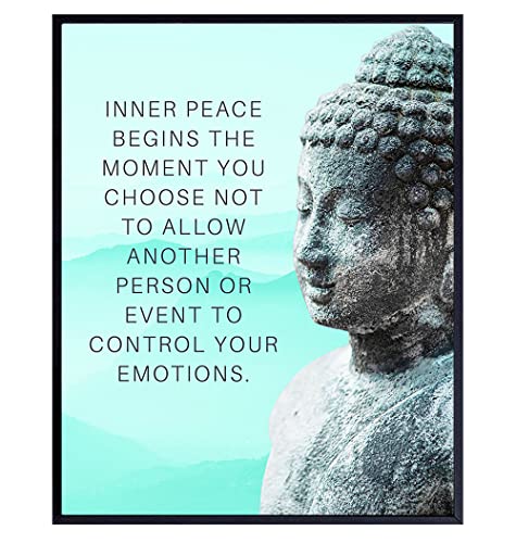 Buddhism Buddha Statue Art Print - Inspirational Motivational Zen Quote Wall Decor for Bathroom, Home, Apartment, Spa, Yoga or Meditation Room - Unique Gift for New Age Fan Women - 8x10 Blue Picture - size: 8"L x 10"W, style: Unframed