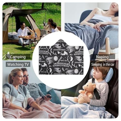 Skull Moon Sun Gothic Witch Board Seamless Black Large Size Comfortable Hooded Blanket, Warm Blanket 60"x80" - color: Skull Moon Sun Gothic Witch Board Seamless Bl, size: 60"x80"