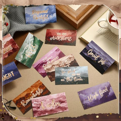 Yeaqee 240 Pcs Employee Appreciation Kudos Cards Funny Blank Back Motivational Card Encouragement Thank You Note Recognition Card for Teacher College Affirmation Gift(Scenery) - style: Scenery