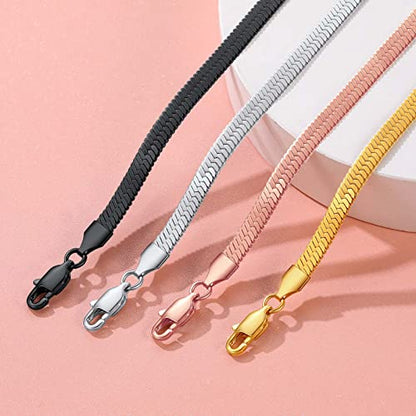 FindChic Elegant Herringbone Snake Chain Anklets/Bracelets 3MM/5MM Width Stainless Steel/18K Gold/Rose Gold Plated/Black 4 Color Options, 8.3'' 8.5'' 10.5'' Length, with Gift Box - color: A: 5mm 8.5'' anklet (Stainless Steel)