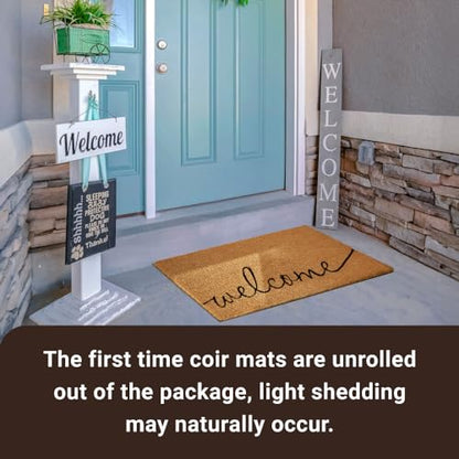 Coco Coir Door Mat with Heavy Duty Backing, Welcome Doormat (17" x 30"), Doormat Entrance (Welcome1-1Pack) - color: Welcome1 - 1pack