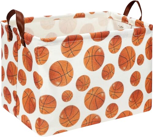 Rectangle Baksetball Print Storage Basket, Books Box, Room Decor,Gift Basket(Basketball) - color: Simulated Basketball
