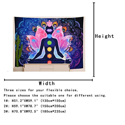 Maccyafst Seven Chakra Yoga Meditation Wall Hanging - Colorful Mandala Indian Hippie Chakra Tapestry for Studio Room (H51.2 W59.1) - size: 51.2"×59.1"