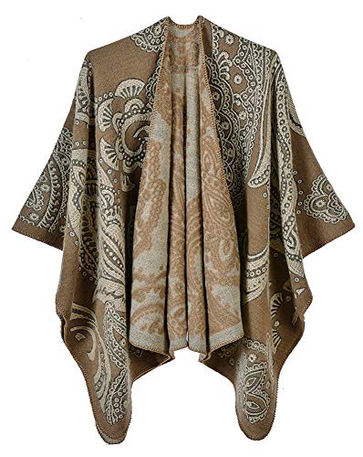 Urban CoCo Women's Color Block Shawl Wrap Open Front Poncho Cape - color: Series 23-camel