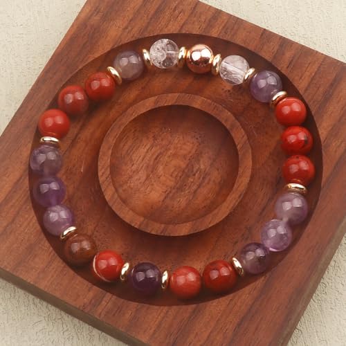 KSQS Healing Stone Bead Bracelet for Women, Natural Gemstones Balance Protection Bracelet, Spiritual Crystal Beads Bracelet Anxiety Relief with Meaning Card - style: Health