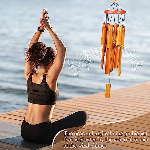 Bamboo Wind Chimes 38" 6 Tube, Handcrafted Wooden Wind Chime Bring a Unique and Soothing Melody, Create a Zen Atmosphere for Outdoor Indoor Decor, for Sympathy, Memorial
