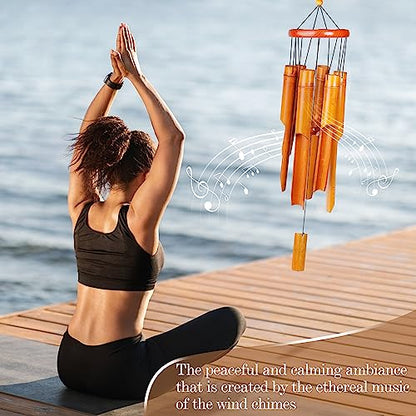 Bamboo Wind Chimes 38" 6 Tube, Handcrafted Wooden Wind Chime Bring a Unique and Soothing Melody, Create a Zen Atmosphere for Outdoor Indoor Decor, for Sympathy, Memorial