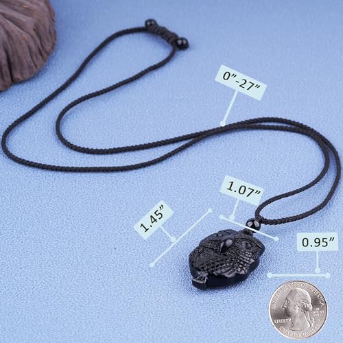 Black Obsidian Necklace Protection Pendant with Extended Bead Chain Healing Crystal Stone Amulet Necklace for Men Women - color: OwlA