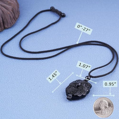 Black Obsidian Necklace Protection Pendant with Extended Bead Chain Healing Crystal Stone Amulet Necklace for Men Women - color: OwlA