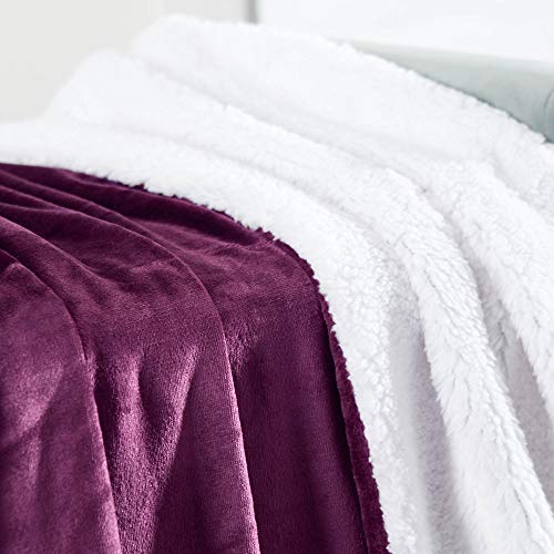 Sherpa Throw Blanket Super Soft Reversible Ultra Luxurious Plush Blanket, 50 x 60 inches, Rich Purple/White - color: Purple / White, size: Throw (50" x 60")