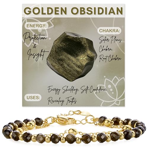 Farfume Crystal Bracelet Beaded Bracelets 4mm Natural Stone Beads Gemstone Handmade Jewelry Gift for Women - color: Golden Obsidian-Protection & Insight