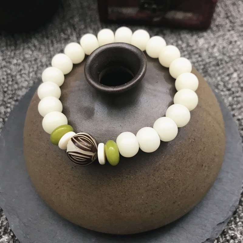 Caiyao White Jade Natural Bodhi Root Lotus bracelet 108 Mala Prayer Mantra Rosary Beads Meditation Lotus Hand String Bracelets Yoga Relieve Stress Anxiety Jewelry for Women Men - style: Simple
