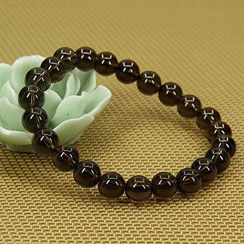 Angelstones Handmade Natural Healing Gemstone 8mm Round Beads Stretch Crystal Bracelet 7 Inch Unisex - color: Smoky Quartz