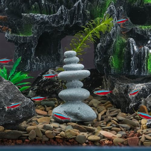 Mini Stacking Rock Stone Decor Stacked Stone Sculptures Zen Cairn Statue Realistic Ornament for Garden, Fish Tank Home Office(Small+Large)
