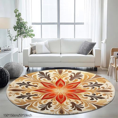 Round Area Rug, Golden Lotus Flower Design, Flannel Meditation Yoga Mat, 59x59 Inch, Soft Portable Floor Carpet for Living Room Bedroom Entryway (150 * 150cm/59 * 59inch)