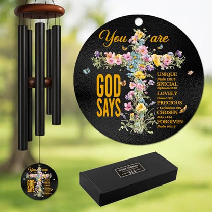 Personalized Christian Inspirational Wind Chime – “You are — God Says” Faith Cross Message – Encouraging Outdoor Wind Chimes for Prayer Garden & Home – Religious Gift for Comfort, Reflection - size: GodSayWC 1