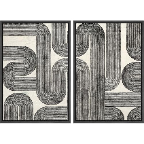 SIGNWIN Framed Wall Art Print Set Black and White Geometric Line Abstract Photography Modern Art Rustic Relax/Calm Multicolor for Living Room, Bedroom, Office - 16"x24"x2 BLACK - color: A08-2604-M02, size: 16"x24"x2 Panels Black