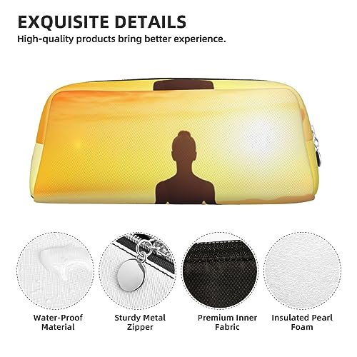 Yoga Meditation Makeup Bag for Women Men Pencil Pouch Travel Small Cosmetic Bag Zippered Toiletry Bags Aesthetic Pen Bags Leather Coin Pouch Purse - color: Silver