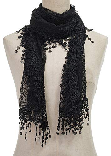Cindy and Wendy Lightweight Soft Leaf Lace Fringes Scarf Bridal Veils shawl for Women - color: Black-2