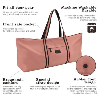 with Multi-Functional Storage Pockets Full-Zip Extra Large Yoga Mat Tote Bag Sports Gym Pilates Bag - color: Pink