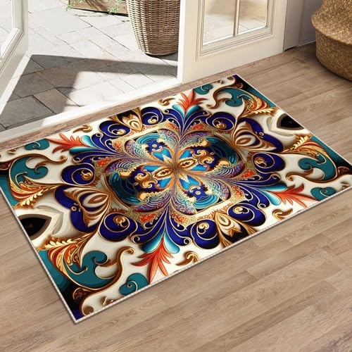 Washable Entrance Door Mat, Non-Slip Vintage Hallway Rug Runner with Upgrade Rubber Backing, Stain Resistant Faux Wool Distressed Carpet Runner for Bedroom, Kitchen, Laundry, Entrance (35.4" x 23.6") - size: 1'11" x 2'11" (Rectangular)