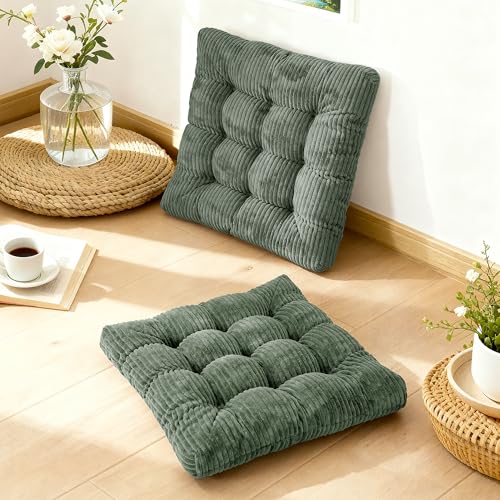 Meditation Floor Pillow Set of 2,Memory Foam Meditation Cushion for Adults Sitting, Large Square Thickened Seat Cushions for Yoga, Tatami Living Room (2, Dark Green) - color: Dark Green