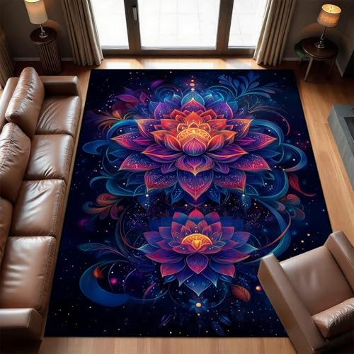 Lotus Mandala Rug, Chakra Meditation Area Rug, Vintage Florals Rugs, Yoga Meditation Rugs, Spiritual Carpet for Living Room, Bedroom, Kitchen, Yoga Room (6' x 8' (Rectangular)) - size: 6' x 8' (Rectangular)