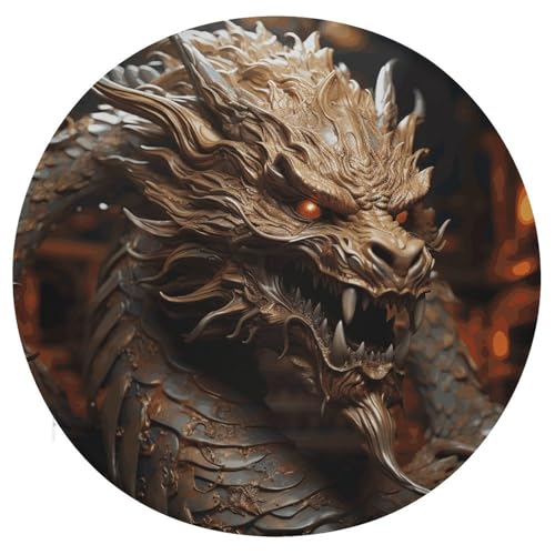 Degrees of Comfort Meditation Floor Cushion, Round Cushion for Adults Seat,Golden Dragon on Red Background Printed Memory Foam Cushion, Outdoor Picnic Mat 15.35 Inch.