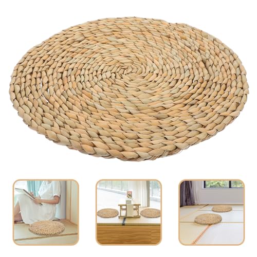 Ciieeo Woven Straw Meditation Cushion 40x40cm Handmade Braided Floor Seat Pad Natural Tatami Style Indoor Floor Seating Mat for Yoga and Home