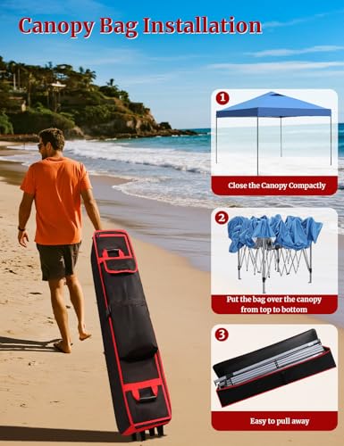 Wheeled Canopy Tent Replacement Bag 10x10x62, Heavy Duty 800D Oxford Carry Bag with Wheels & Handle, Waterproof Storage Case for Pop Up Canopy Frame - size: 10x10x62Inch